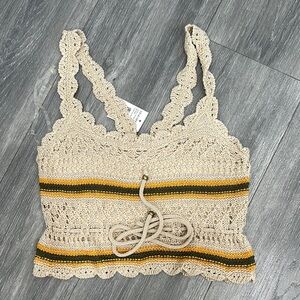 Fashion Nova Crochet Lace Crop Top - Cream and Yellow